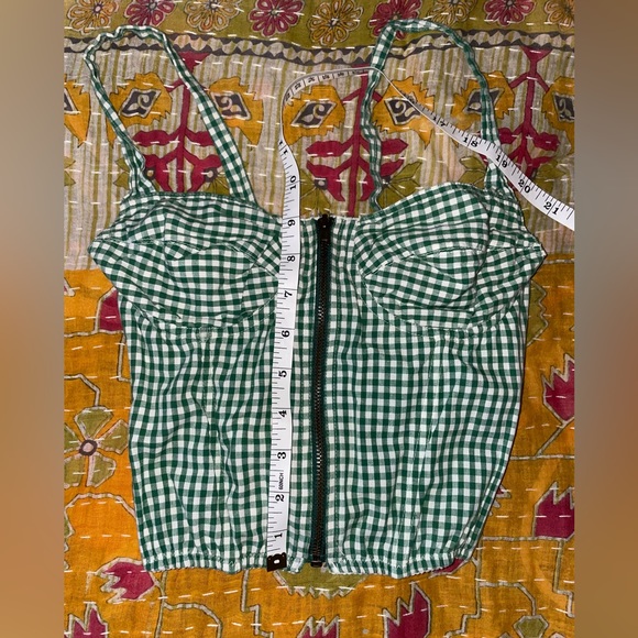 Green and white plaid zip up corset top size S (fits XS/S) - Picture 2 of 7